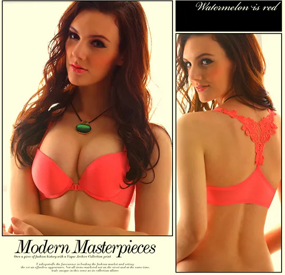 Podprsenka push-up s krajkovou vsadkou, přední zapínání 71191 tělová XS/S