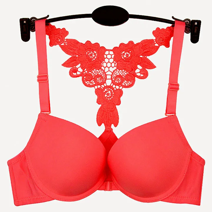 Podprsenka push-up s krajkovou vsadkou, přední zapínání 71191 tělová XS/S