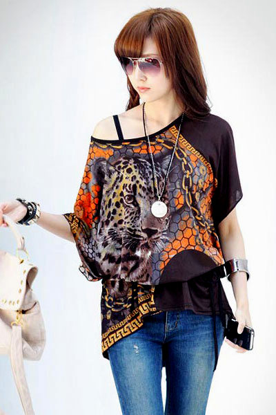 TUNIKA dámská, volná hnědá / leopard UNIVERZÁLNÍ 125483-3