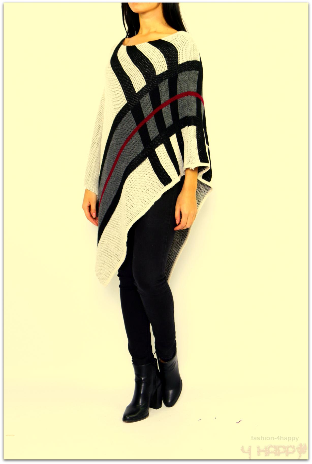 Dámské PONČO / PONCHO / SVETR pletený 330052-6 vínová UNI