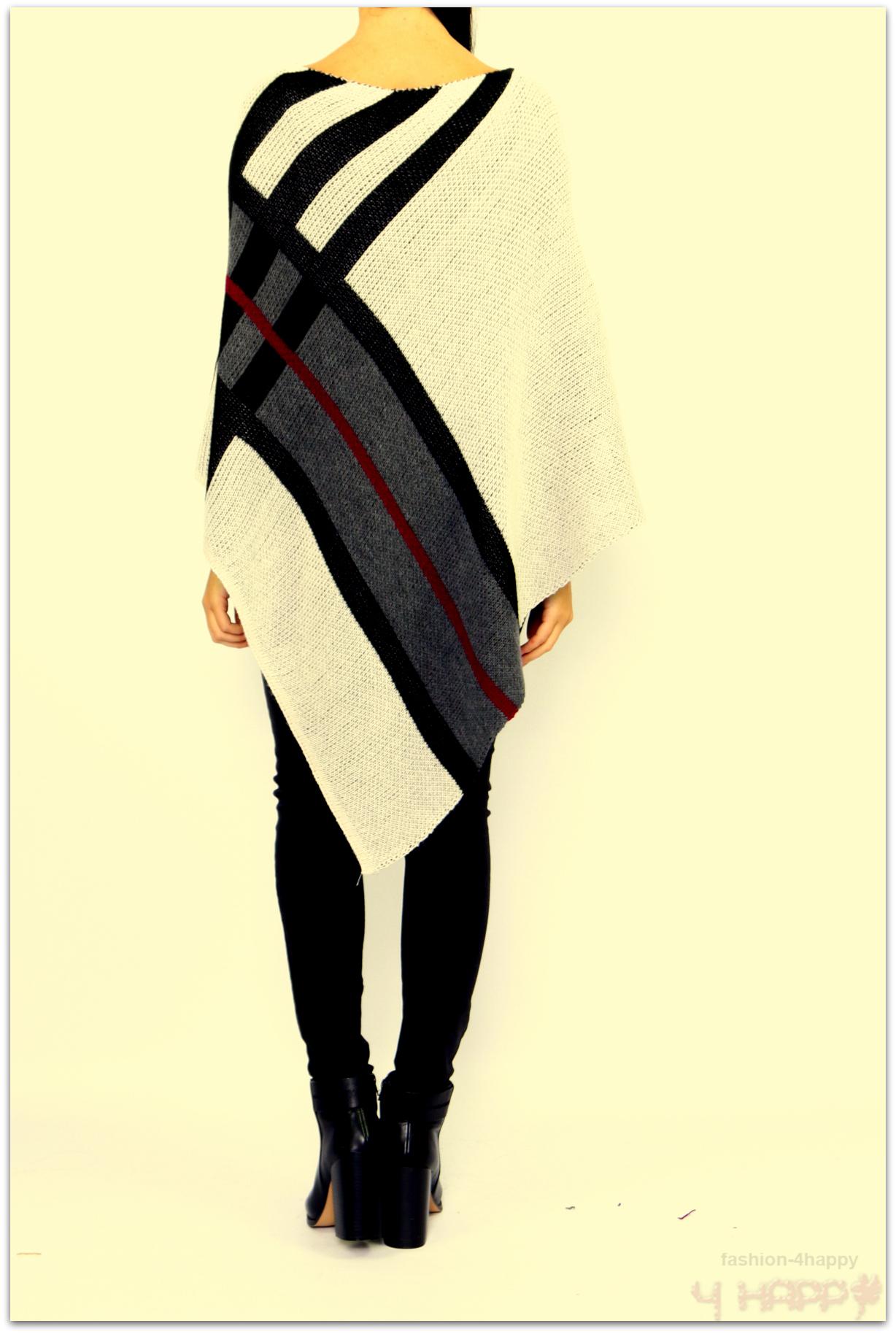Dámské PONČO / PONCHO / SVETR pletený 330052-6 vínová UNI