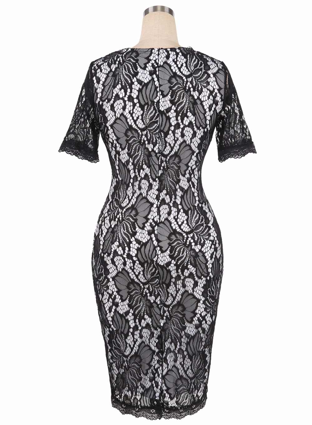 Elegantní pouzdrové ŠATY MIDI 8233174-2 krajka černá / bílá XS