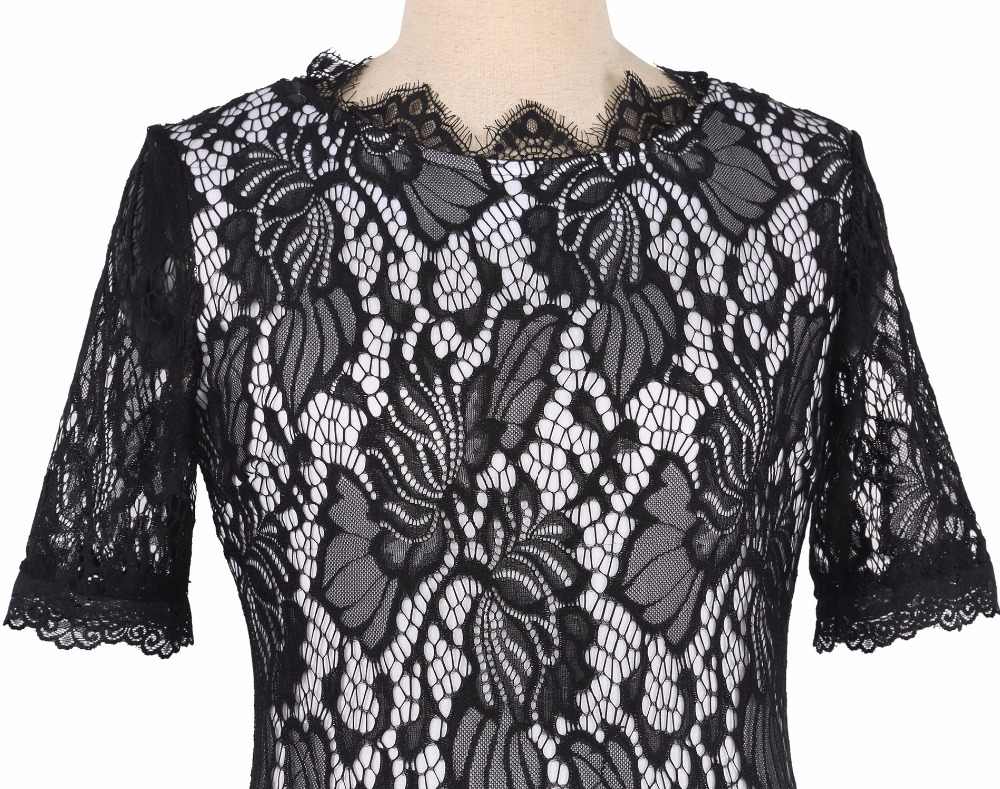 Elegantní pouzdrové ŠATY MIDI 8233174-2 krajka černá / bílá XS