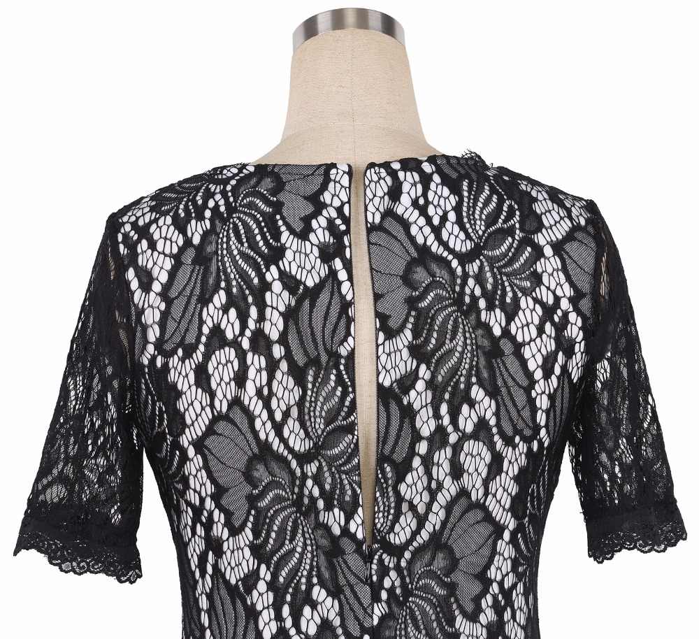 Elegantní pouzdrové ŠATY MIDI 8233174-2 krajka černá / bílá XS