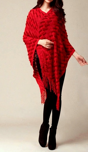 PONCHO/PONČO SVETR pletený 7025085-4 červená UNI