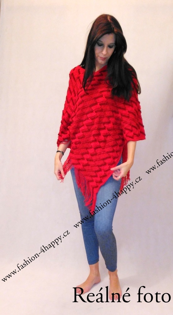 PONCHO/PONČO SVETR pletený 7025085-4 červená UNI