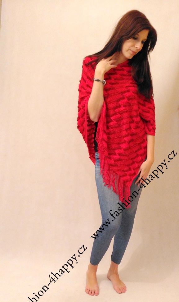 PONCHO/PONČO SVETR pletený 7025085-4 červená UNI