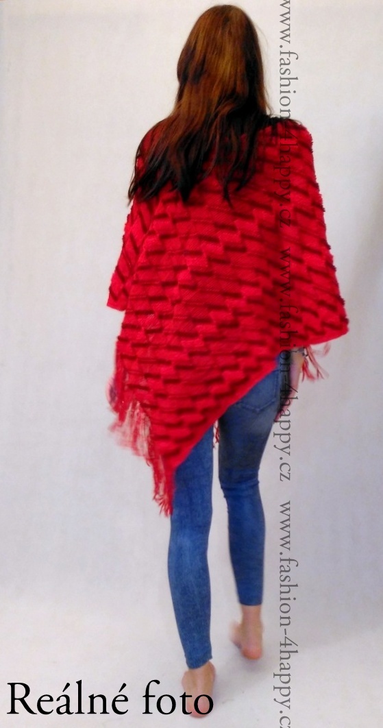 PONCHO/PONČO SVETR pletený 7025085-4 červená UNI