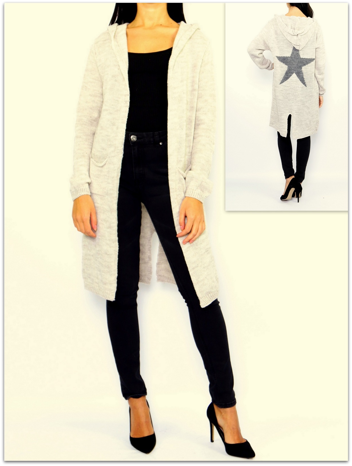 Dámský dlouhý SVETR / CARDIGAN STAR pletený 3300163-3 béžová UNI