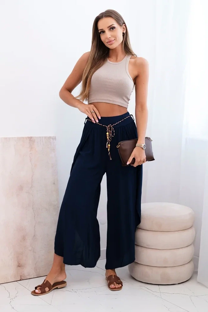 Letní dámské kalhoty široké 81378-1 tmavě modrá univerzální S/M