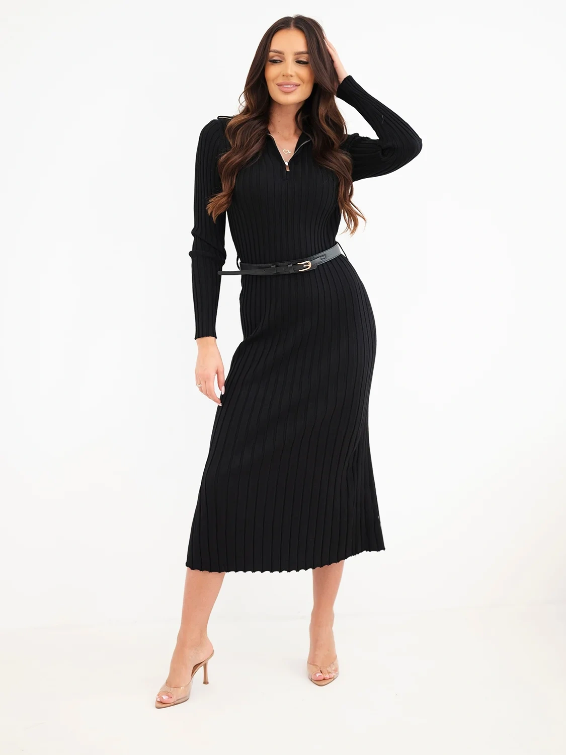 Dámské elegantní šaty pouzdrové se stojáčkem 4590-2 černá univerzální S/M/L