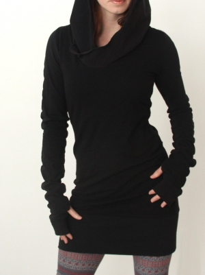 DLOUHÉ TRIKO s kapucí 318352-2 černá S/M/L/XL