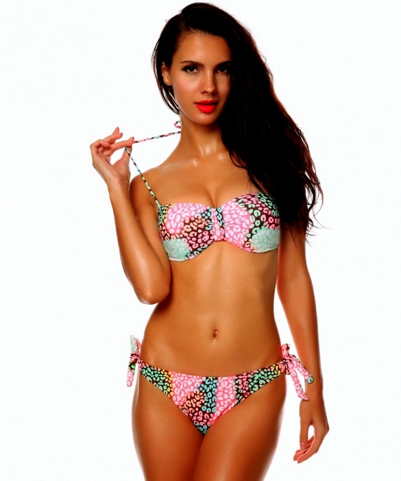 Dvoudílné PLAVKY push-up BIKINY 78532-1 vzor multikolor XS