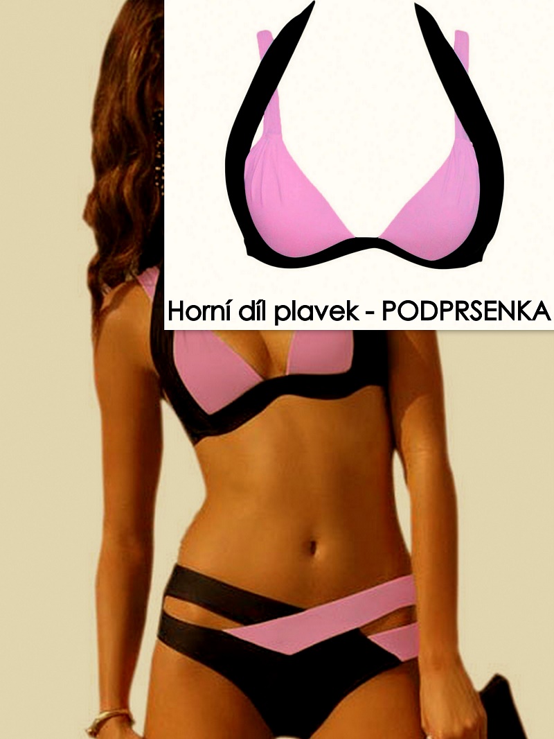 Dámské PLAVKY podprsenka horní díl 141249-11 růžová/černá XS / S / M