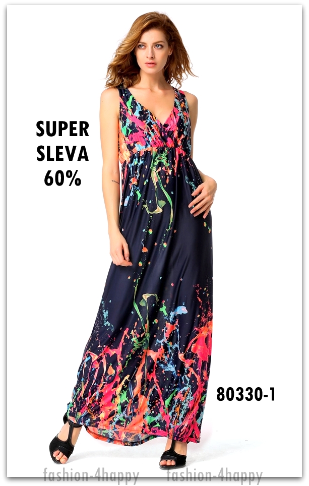 Letní dámské ŠATY dlouhé 80330-1 modrá S/M SLEVA 60%
