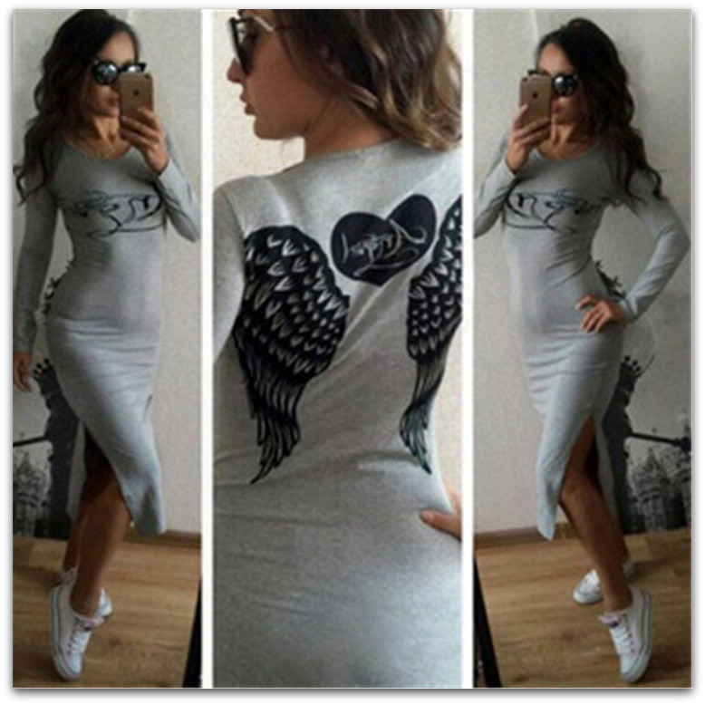 Dámské šaty a potiskem křídel "ANGEL" 427472-1 šedá L/XL