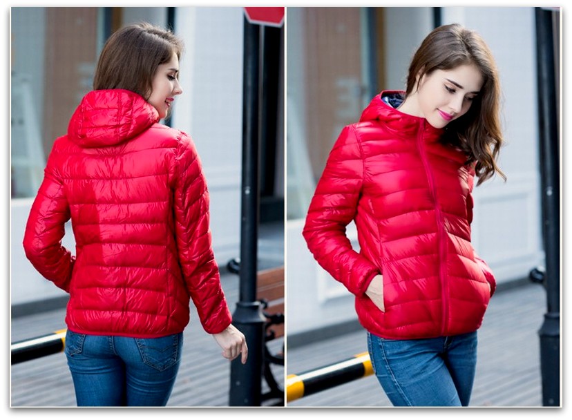 Oboustranná ULTRA LIGHT péřová bunda s kapucí 330171-3 červená/modrá L/XL
