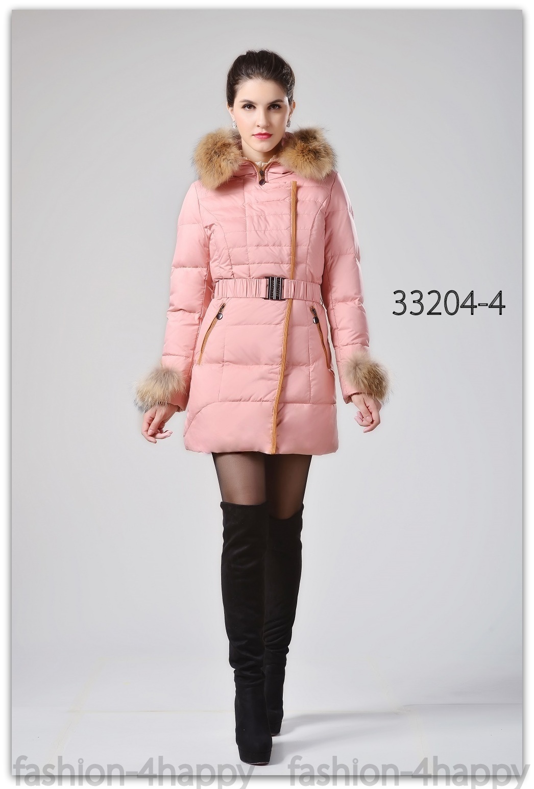 Luxusní péřový kabát bunda PARKA dlouhá s kapucí 33204-4 růžová M /38