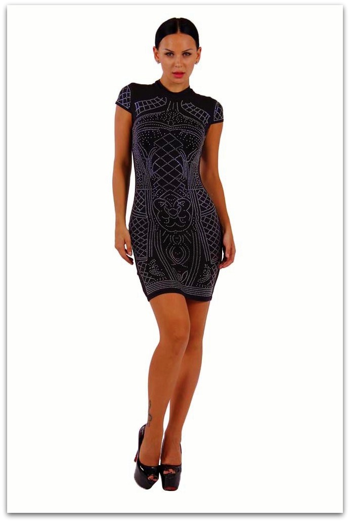 Elegantní pouzdrové ŠATY MINI s flitry 80256040-2 černá XS/S