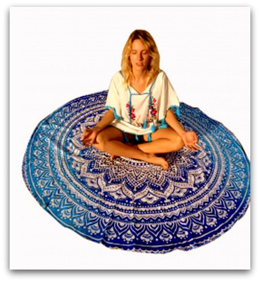 Multifunkční kulatý šátek JÓGA - průměr 150 cm 37708-1 modrá / vzor
