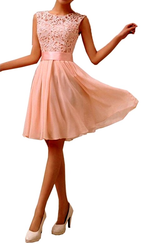 Plesové ŠATY MINI s krajkou 33771-3 lososově růžová M/L