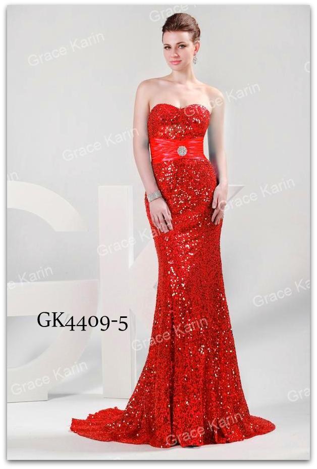 Luxusní společenské ŠATY dlouhé s vlečkou GRACE KARIN GK4409-3 červená M / 38