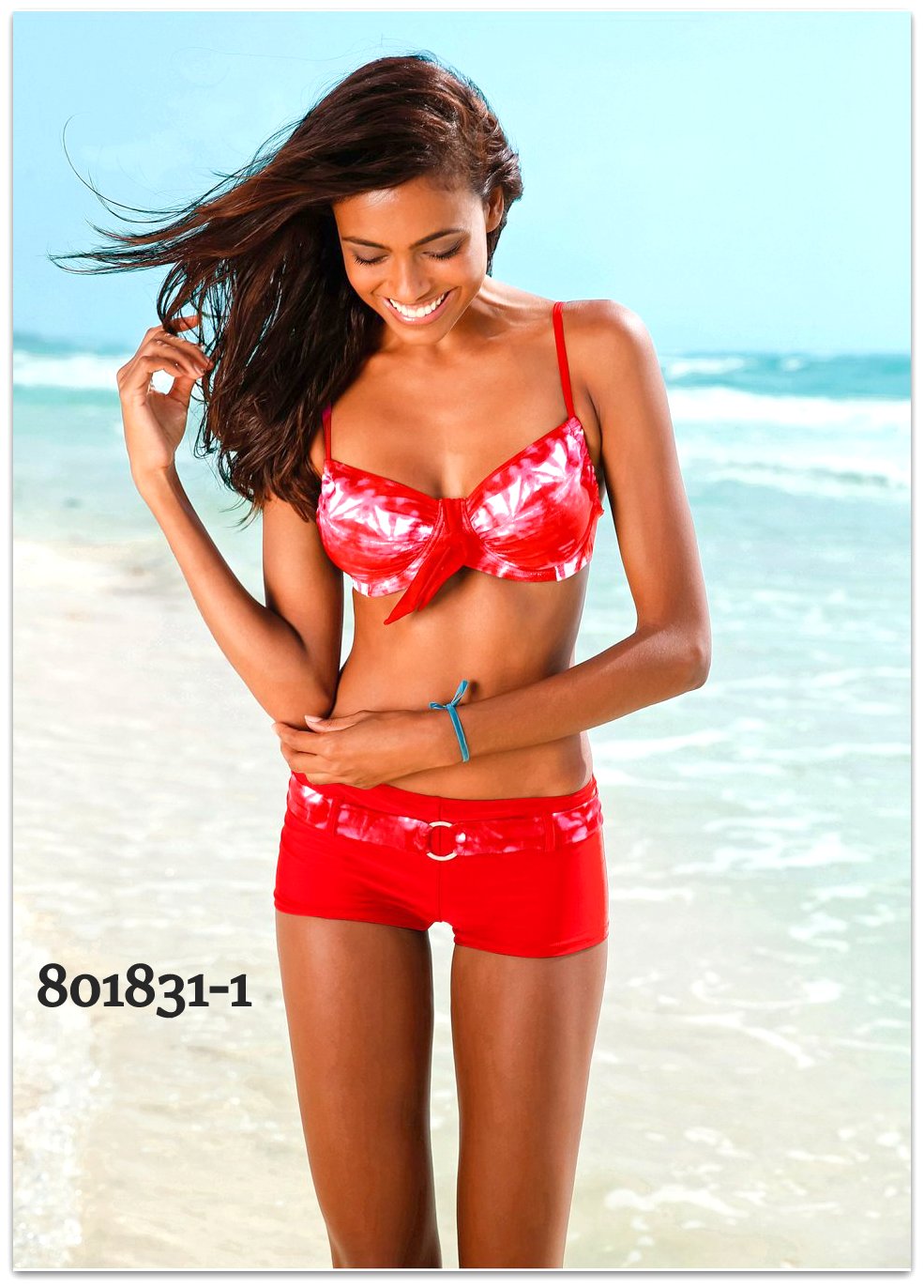 Dvoudílné dámské PLAVKY / BIKINY batika 801831-3 červená XS/S