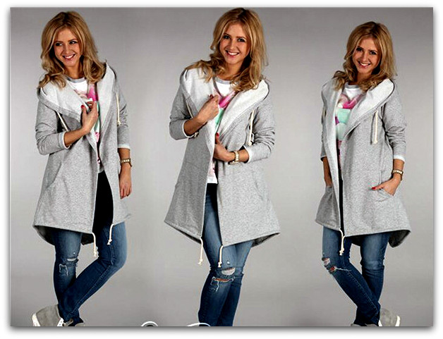 DLOUHÁ MIKINA BUNDA kardigan 358476-11 šedá S/M