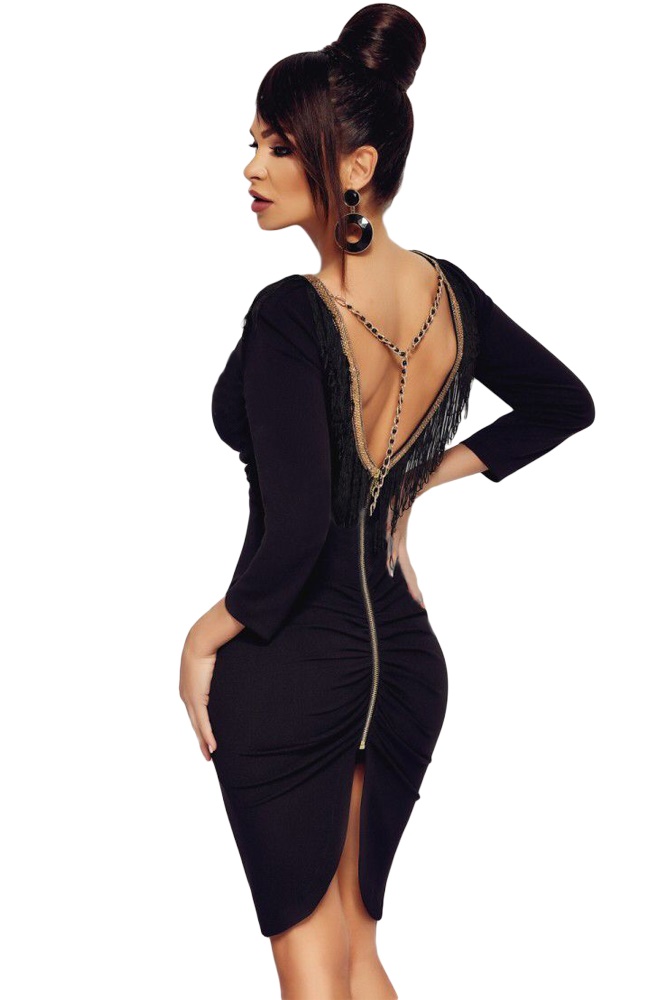 SEXY koktejlky MIDI ŠATY s třásněmi 11619281-2 černá 