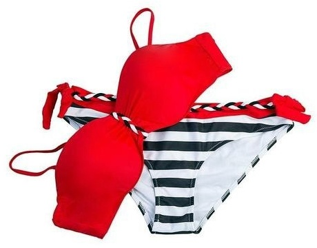 Dvoudílné dámské PLAVKY & BIKINY proužek 607980012-5 červená XS