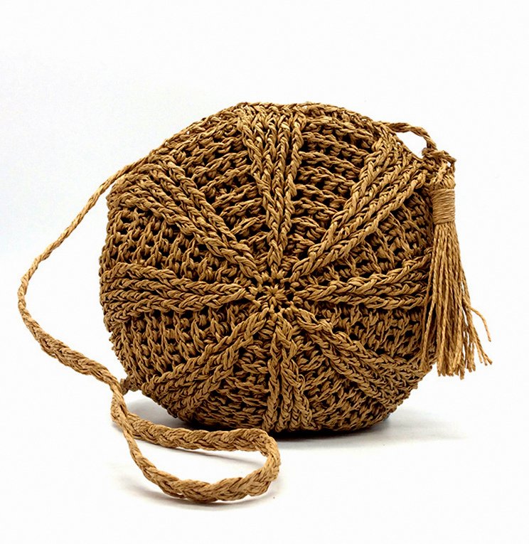 HAND MADE Přírodní dámská KABELKA kulatá 3330268-4 hnědá