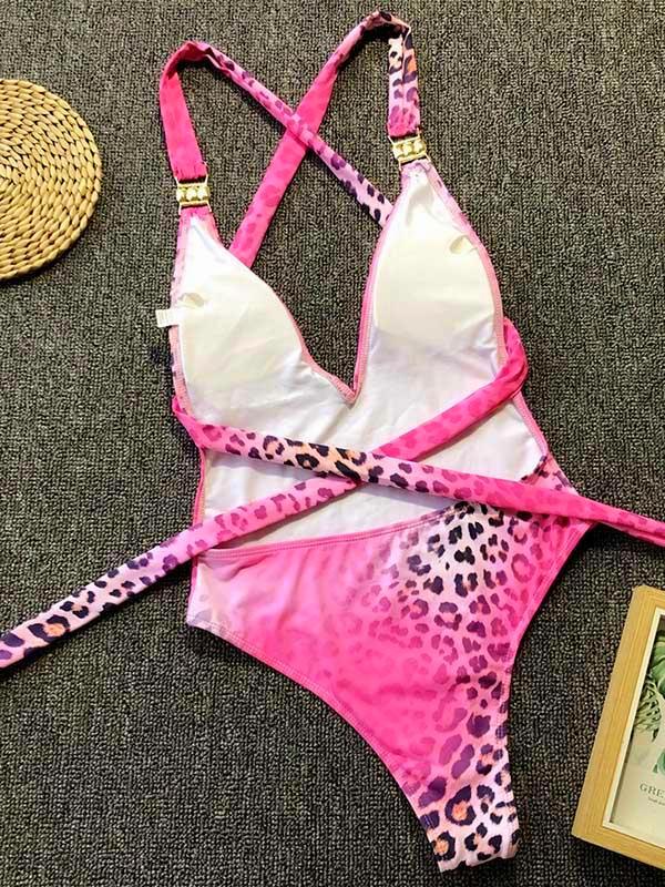 SEXY jednodílné PLAVKY LEOPARD 3019178-4 růžová XS/S