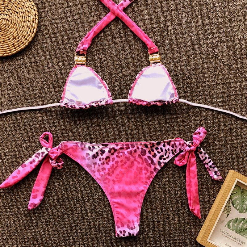 Dvoudílné dámské PLAVKY / BIKINY Leopard 3019179-1 růžová