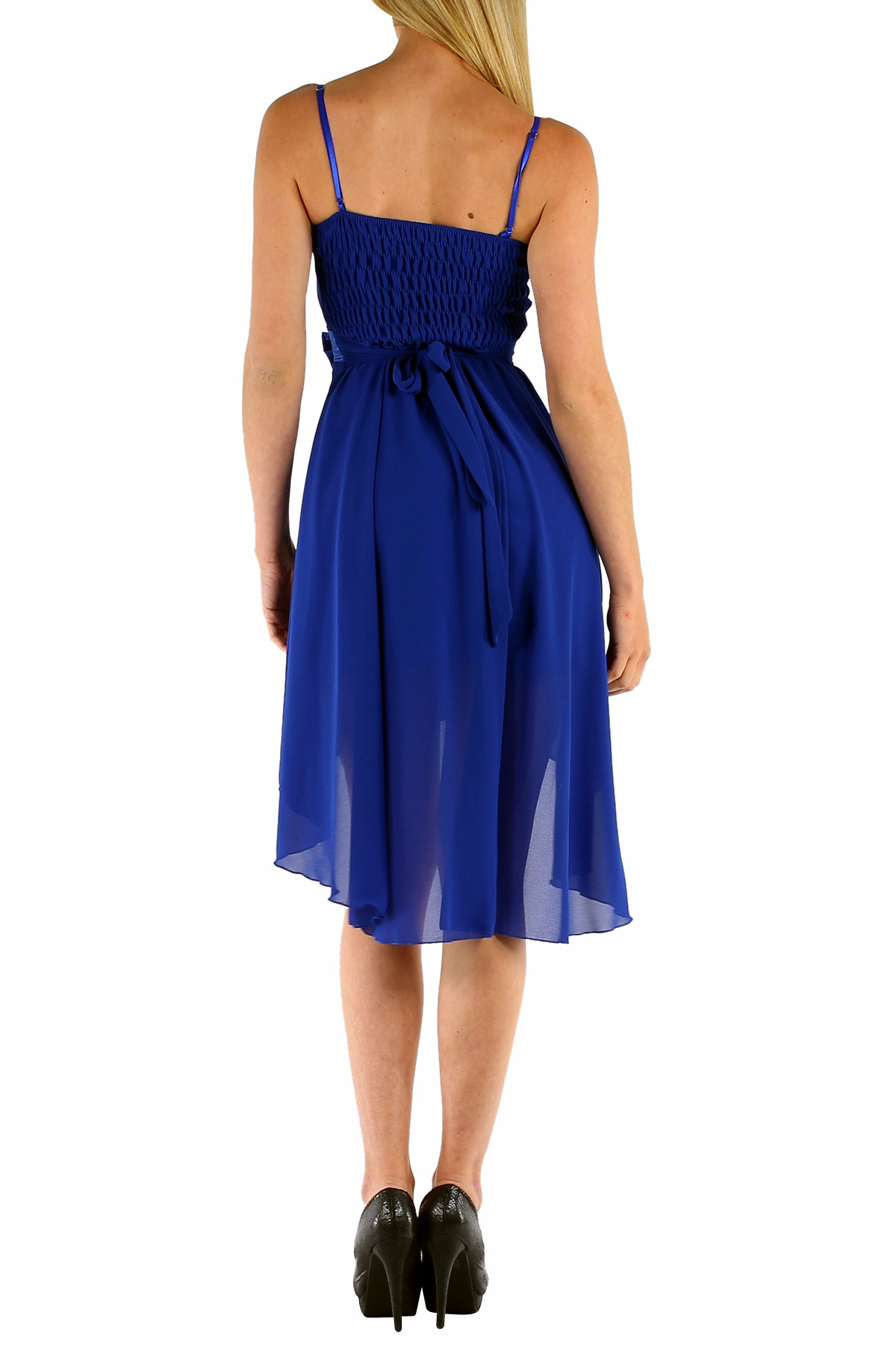 Společenské ŠATY MINI s krajkou na ramínka 3300908-4 modrá S/M