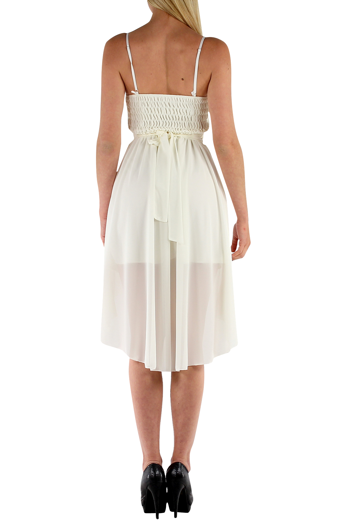 Společenské ŠATY MINI s krajkou na ramínka 3300908-1 bílá S/M