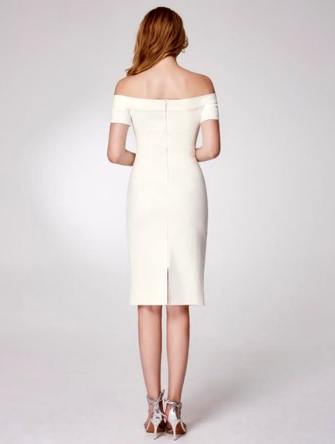Elegantní pouzdrové ŠATY MIDI EP05968WH bílá S / M