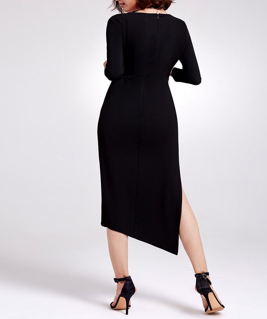 Elegantní asymetrické ŠATY MIDI AS05941-2 černá 3XL 