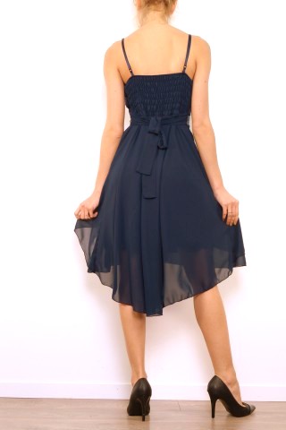 Společenské ŠATY MINI s krajkou na ramínka 3316375-7 modrá S/M