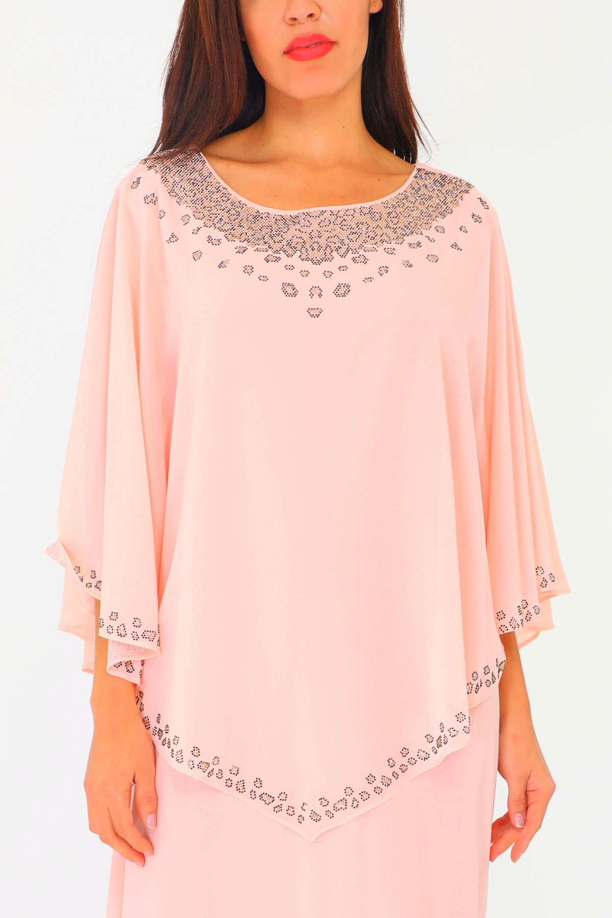 Společenské ŠATY MIDI s kamínky 331055-5 růžová XXL/XXXL
