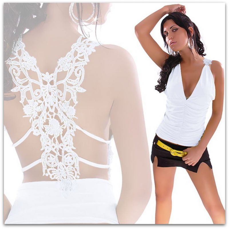 SEXY TOP s luxusní krajkovou vsadkou UNI bílá 125065