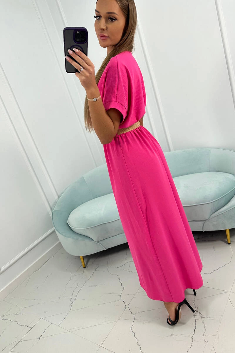 Dámské šaty dlouhé s ozdobným páskem zdarma 6012F-1 růžová - univerzální - S/M/L