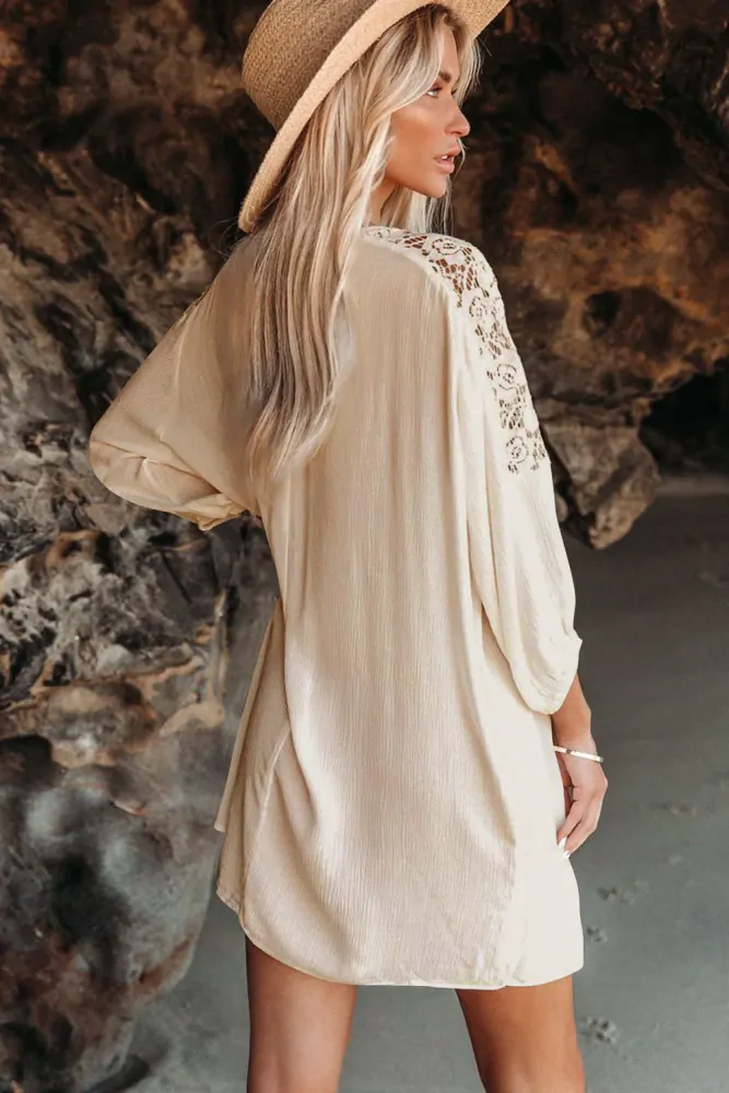 Dámská TUNIKA s krajkou na rukávech 14213461-3 béžová L / XL / XXL