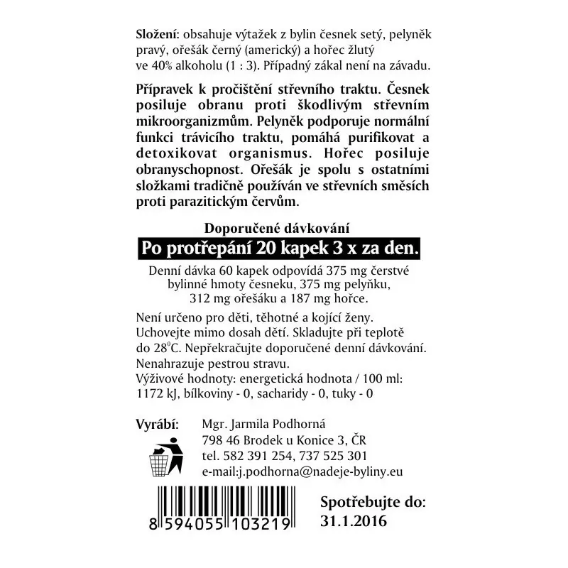 Naděje Helmifit k pročištění střevního traktu 50 ml   (očista organismu, zejména střev)