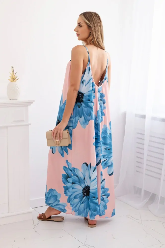 Letní šaty dlouhé s květinovým vzorem 702789-3 růžová univerzální - S/M/L