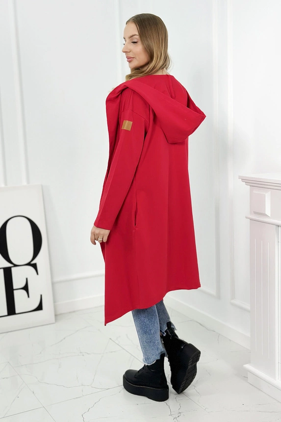 Dámský kardigan / kabátek /mikina OVERSIZE 9077-9 červená - univerzální S/M/L