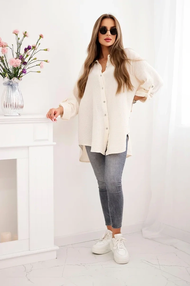 Bavlněná Mušelínová dámská košile 65622-3 béžová univerzální L/XL/XXL 100% bavlna PLUS SIZE