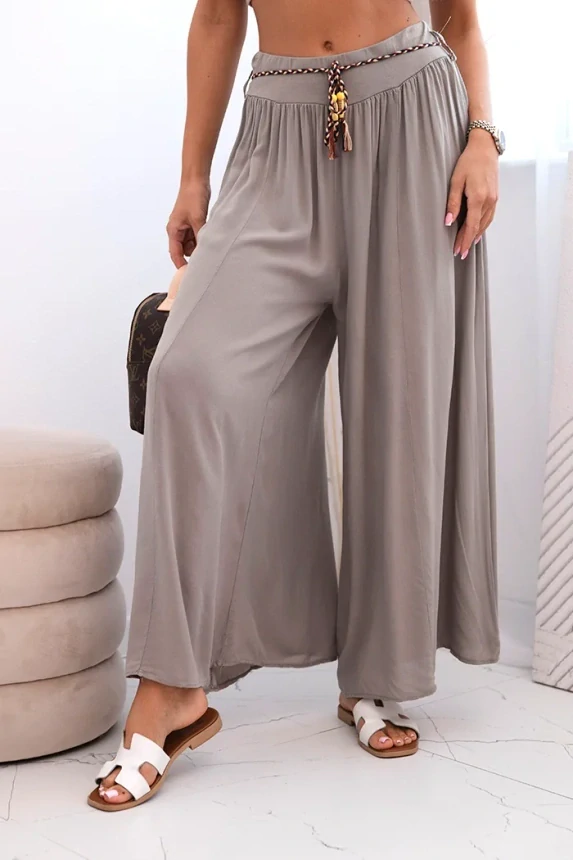 Letní dámské kalhoty široké 81733-14 fango/světle hnědá univerzální 