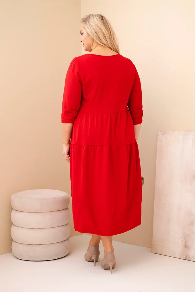 Dámské dlouhé MAXI šaty plus size s 3/4 rukávem a volánem ART22229-7 červená 2XL - 4XL 