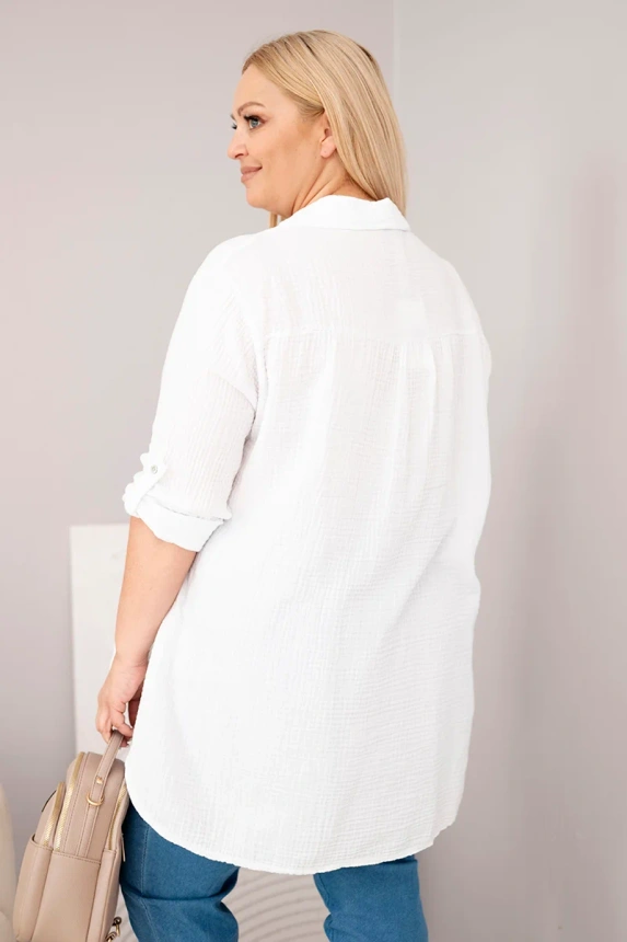 Bavlněná Mušelínová dámská košile 65622-1 bílá univerzální L/XL/XXL 100% bavlna PLUS SIZE