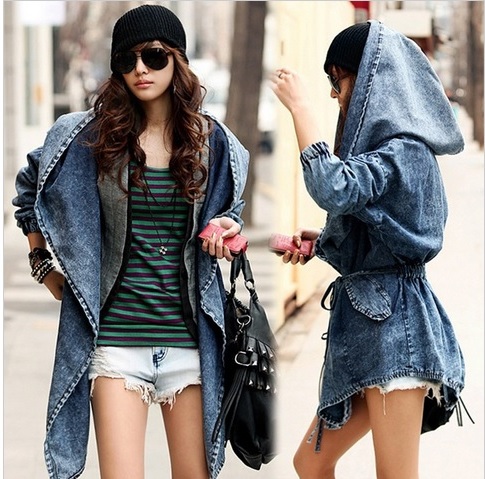 Riflová bunda DENIM UNI dlouhá s kapucí JAPAN style 68629 UNI černá
